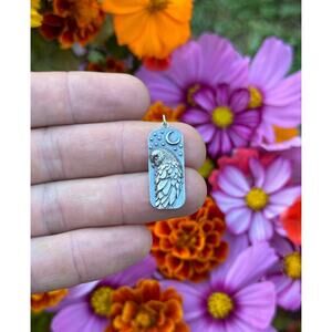 Sterling Silver Barn Owl and Moon Charm
